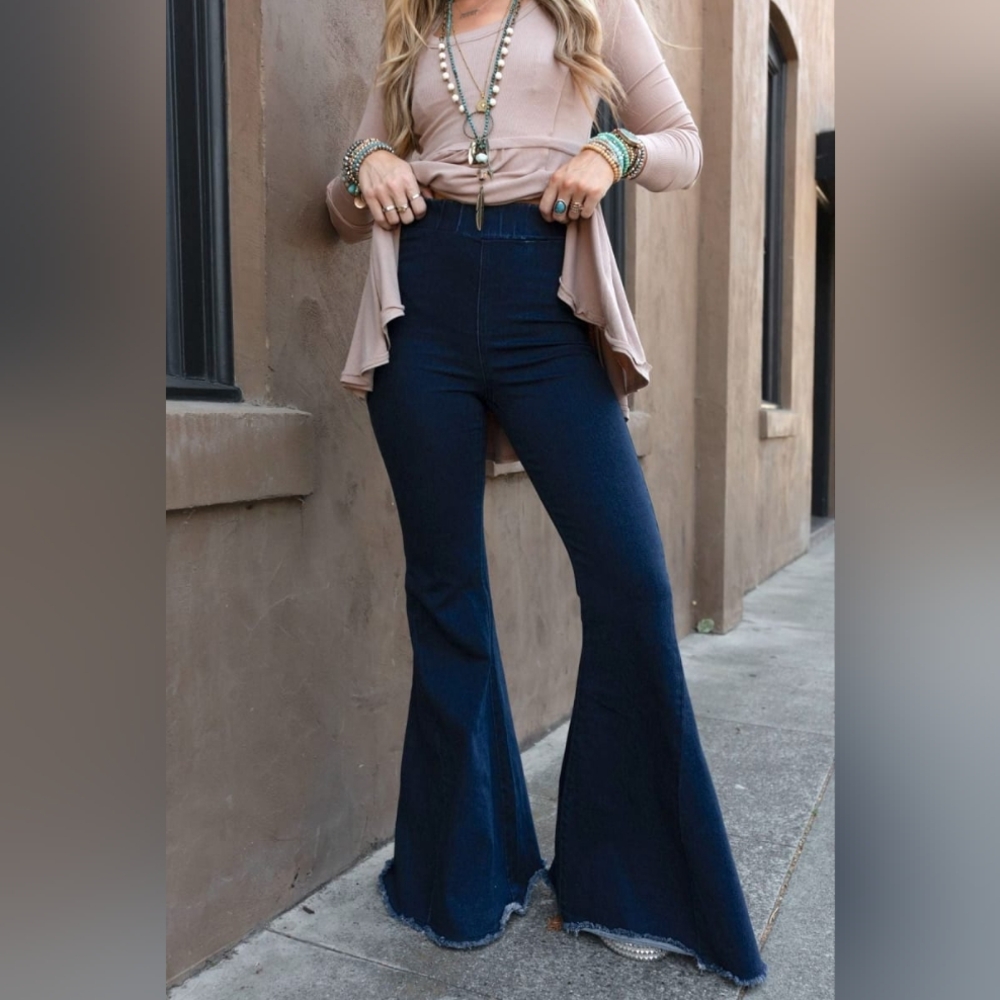Navy Blue High Waist Signature Flare Jeans